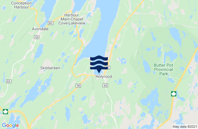 Holyrood, Canada tide times map