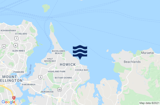 Howick Beach, New Zealand tide times map