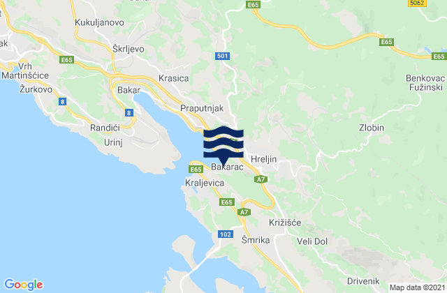 Hreljin, Croatia tide times map