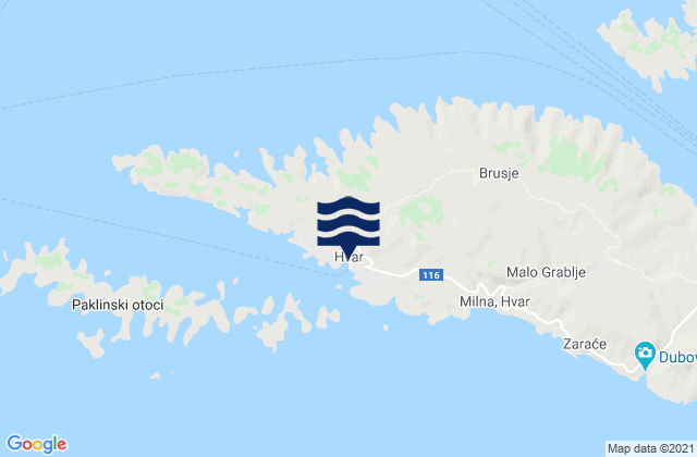 Hvar, Croatia tide times map