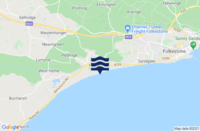 Hythe Beach, United Kingdom tide times map