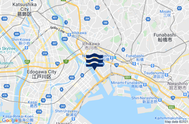 Ichikawa, Japan tide times map