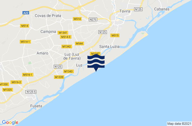 Ilha de Tavira, Portugal tide times map