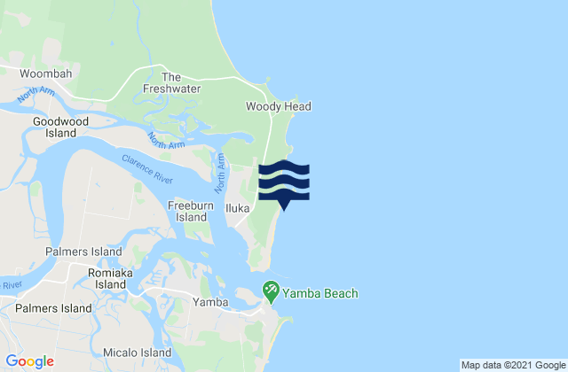 Iluka Beach, Australia tide times map