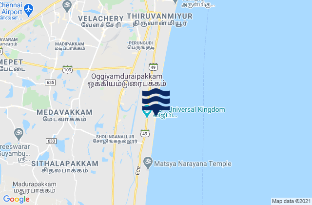 Injambakkam, India tide times map