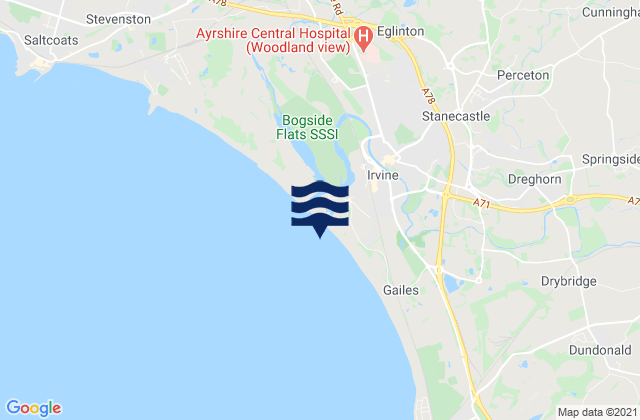 Irvine Beach, United Kingdom tide times map
