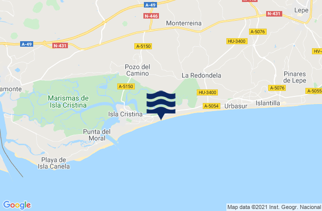 Isla Canela, Spain tide times map