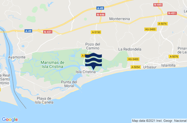 Isla Cristina, Spain tide times map