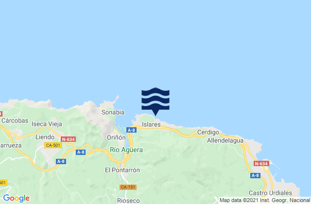 Islares, Spain tide times map