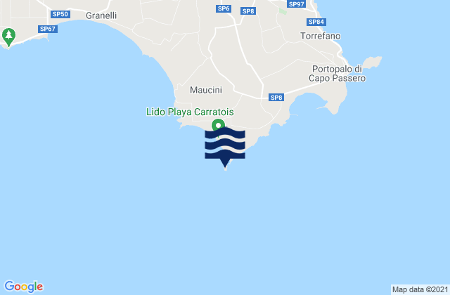 Isola delle Correnti Lighthouse, Italy tide times map
