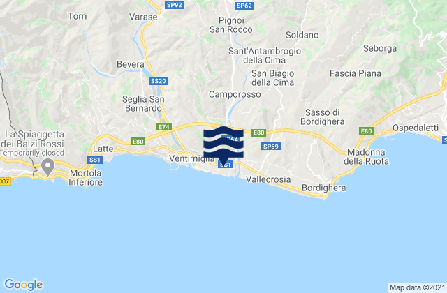 Isolabona, Italy tide times map