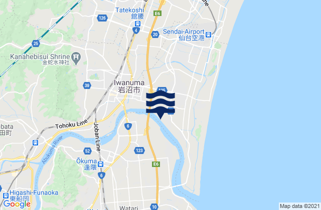 Iwanuma-shi, Japan tide times map