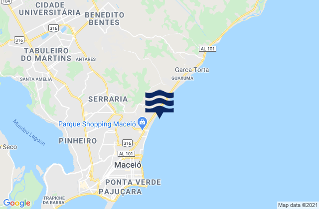 Jacarecica, Brazil tide times map