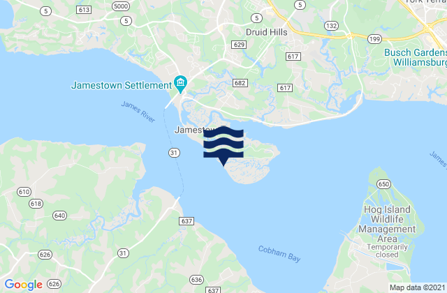 Jamestown Island, United States tide chart map