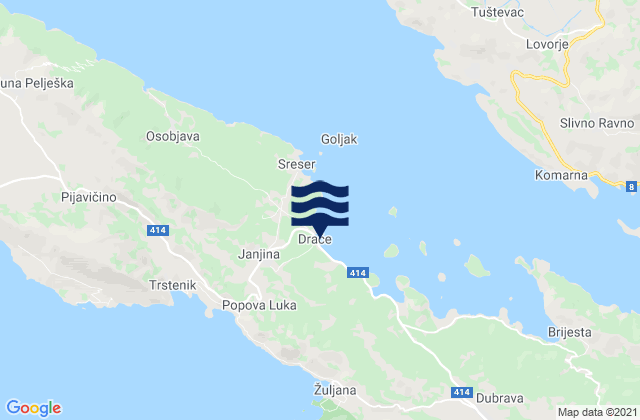 Janjina, Croatia tide times map