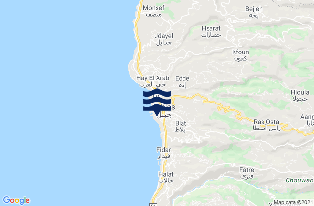 Jbail, Lebanon tide times map