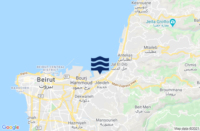 Jdaidet el Matn, Lebanon tide times map