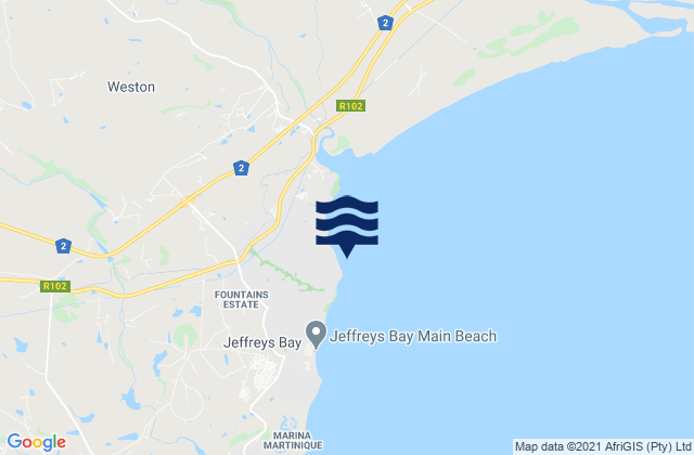 Jeffreys Bay (J-Bay), South Africa tide times map