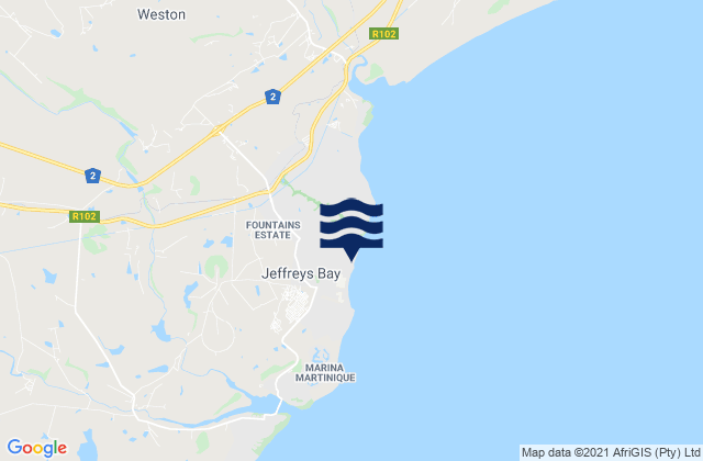 Jeffreys Bay, South Africa tide times map