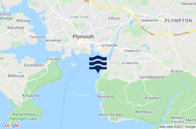 Jennycliff Bay, United Kingdom tide times map