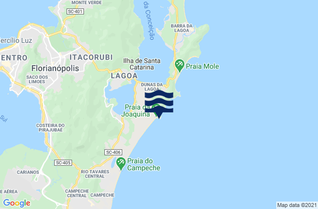 Joaquina Beach, Brazil tide times map