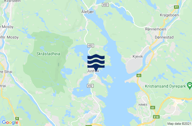 Justvik, Norway tide times map