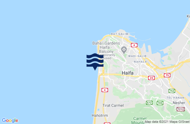 Kadarim or Dado beach (Haifa), Palestinian Territory tide times map