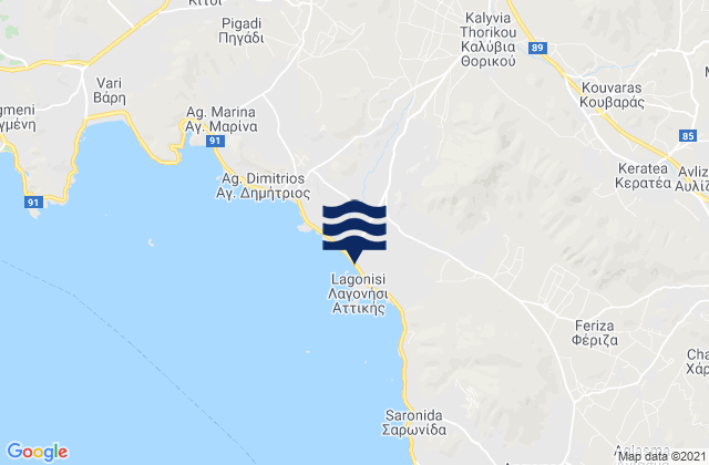 Kalyvia Thorikou, Greece tide times map
