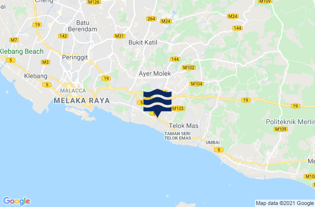 Kampung Ayer Molek, Malaysia tide times map