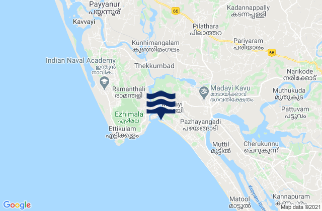 Kannur, India tide times map