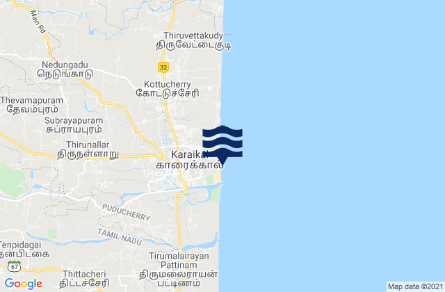 Karaikal, India tide times map
