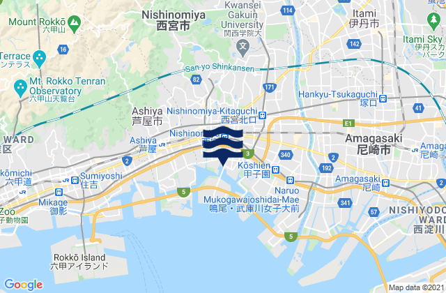Kawanishi Shi, Japan tide times map