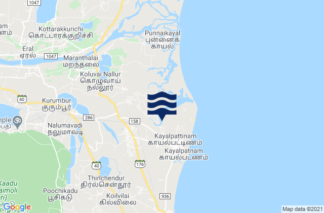 Kayalpattinam, India tide times map