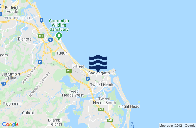 Kirra Beach, Australia tide times map