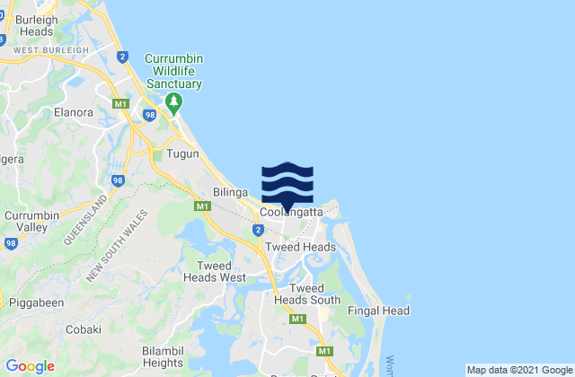 Kirra, Australia tide times map