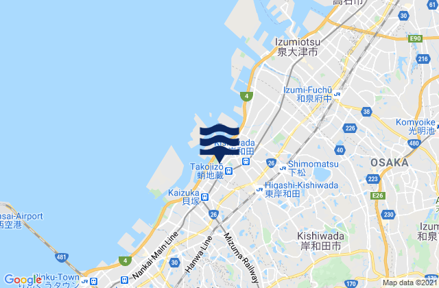 Kishiwada Shi, Japan tide times map