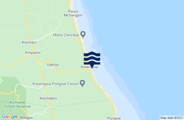 Kiwengwa Beach, Tanzania tide times map