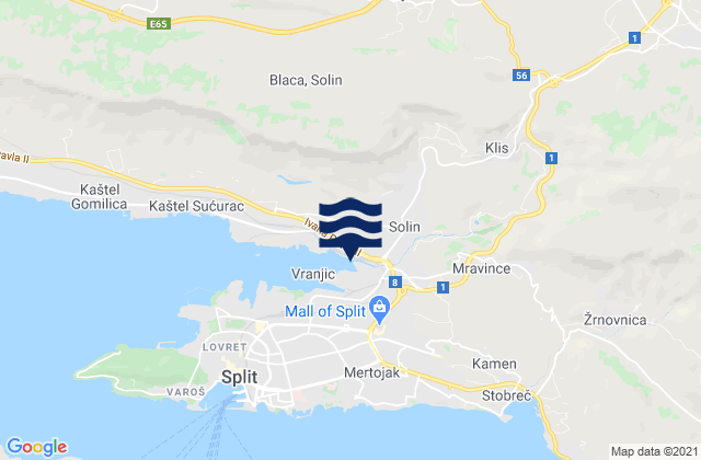 Klis, Croatia tide times map
