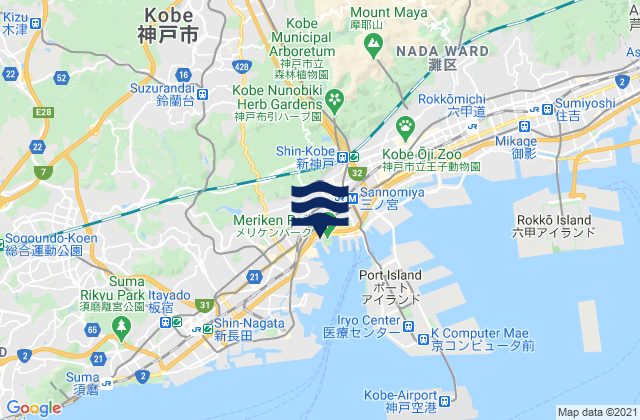 Kobe Shi, Japan tide times map