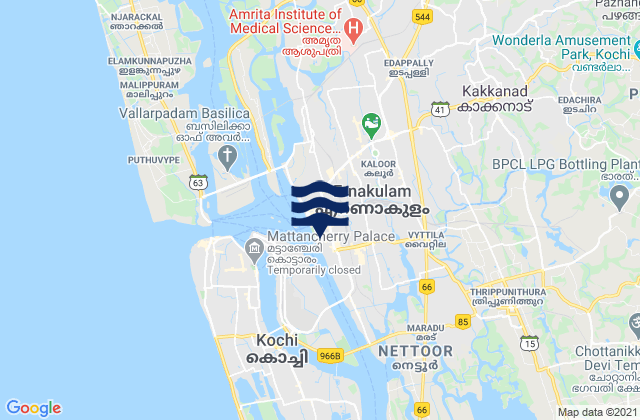Kochi, India tide times map