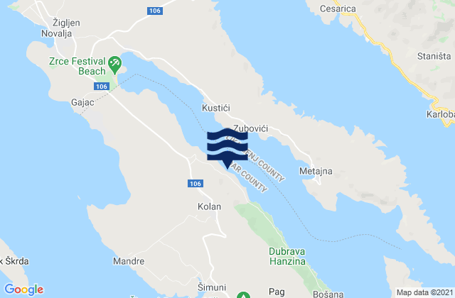 Kolan, Croatia tide times map