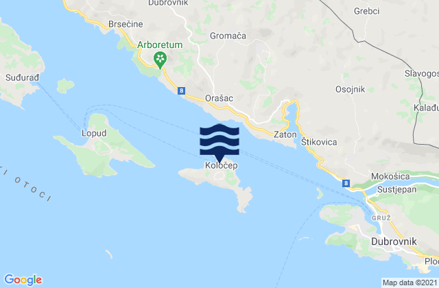 Kolocep, Croatia tide times map