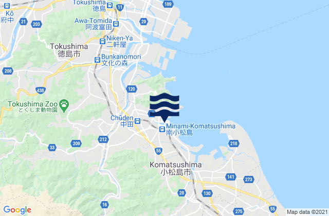 Komatusima, Japan tide times map