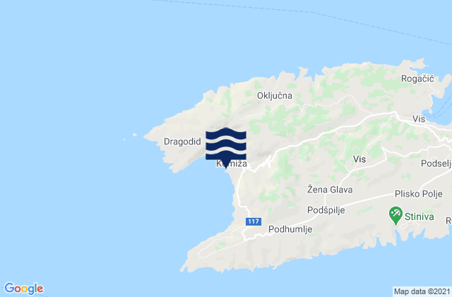 Komiza, Croatia tide times map