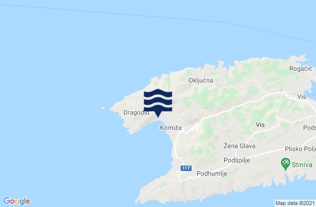 Komiza Vis Island, Croatia tide times map