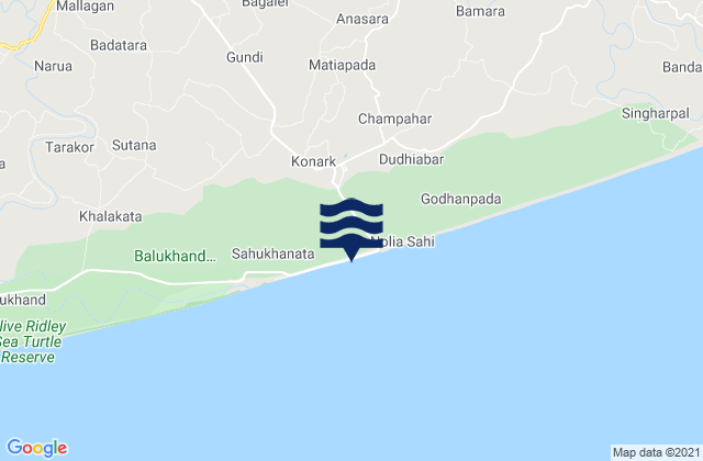 Konarka, India tide times map
