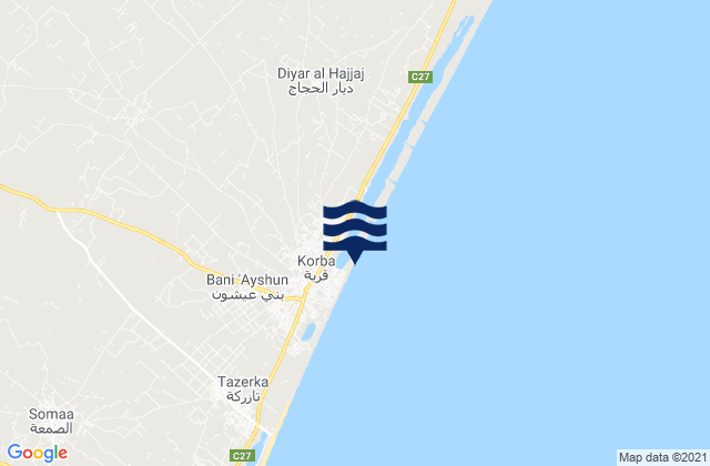 Korba, Tunisia tide times map