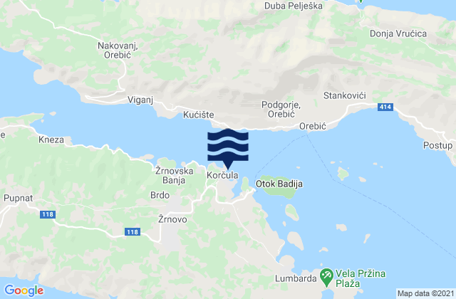 Korcula, Croatia tide times map