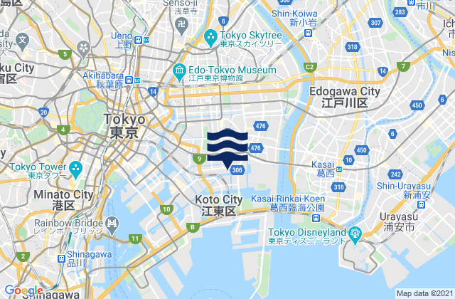 Koto-ku, Japan tide times map