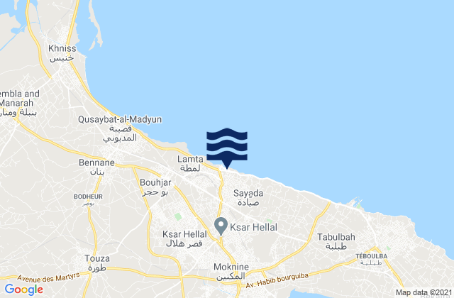 Ksar Hellal, Tunisia tide times map